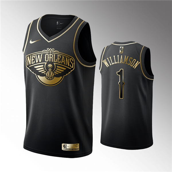 Men's New Orleans Pelicans #1 Zion Williamson Black NBA 2019 Golden Edition Stitched Jersey